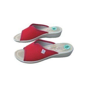 Fly Flot Sandal Shoe Red Mesh Comfort Slip-on Sz 8 EU 39 1.5" Wedge Heel Italy